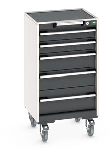 Bott Cubio 5 Drawer Mobile Cabinet with external dimensions of 525mm wide x 525mm deep  x 985mm high. Each drawer has a 50kg U.D.L. capacity with 100% extension and the unit also features drawer blocking and safety interlocks.... Bott Mobile Storage 525 x 525